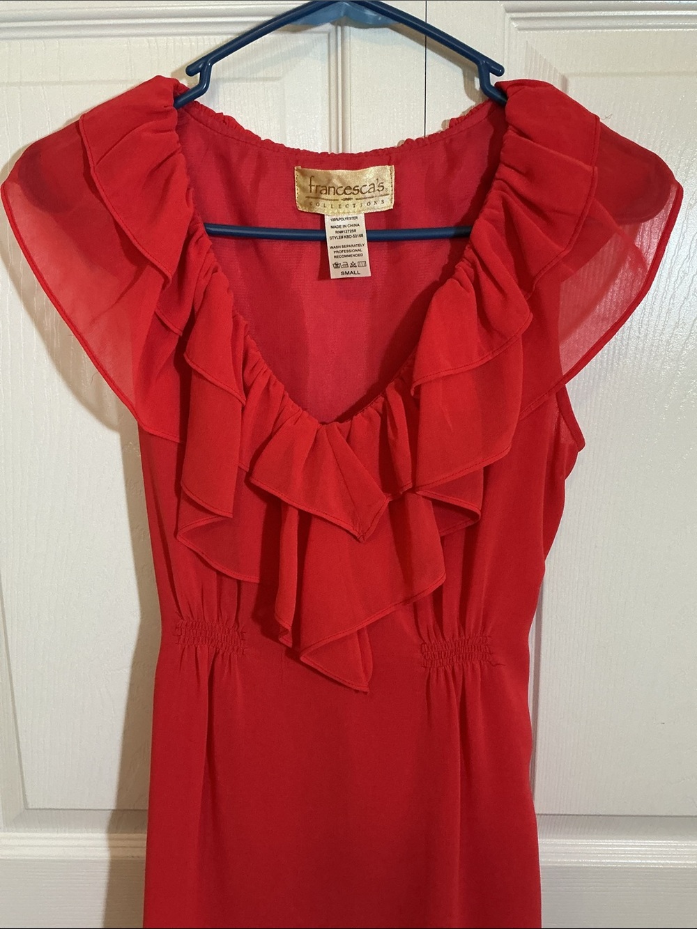 Francesca's Collections Red Ruffle-Front Mini Dress - Picture 3 of 11